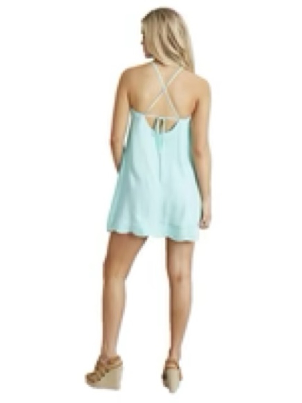 Lauren James NWT medium daisy scallop strappy back dress ocean palm Aqua - Picture 2 of 8